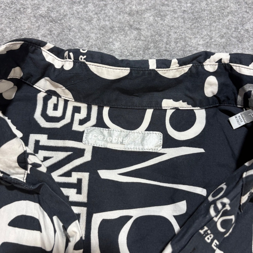 Iceberg Ice Jeans Men XXXL Black White Logo Print Short Sleeve Button Down Shirt - Picture 5 of 8
